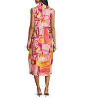 IC Collection Abstract Geo Print High Wire Collar Sleeveless Print Dress
