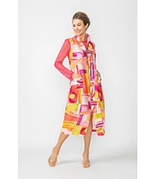 IC Collection Abstract Geo Print High Wire Collar Sleeveless Print Dress