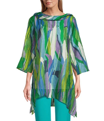 IC Collection Abstract Print Burnout Sharkbite Hem Cowl Neck Bracelet Sleeve Tunic
