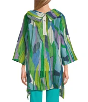 IC Collection Abstract Print Burnout Sharkbite Hem Cowl Neck Bracelet Sleeve Tunic