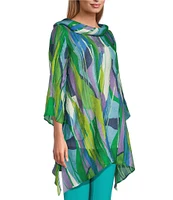 IC Collection Abstract Print Burnout Sharkbite Hem Cowl Neck Bracelet Sleeve Tunic