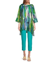 IC Collection Abstract Print Burnout Sharkbite Hem Cowl Neck Bracelet Sleeve Tunic