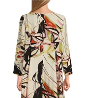 IC Collection Abstract Print Woven Boat Neck 3/4 Sleeve High-Low Hem Coordinating Tunic