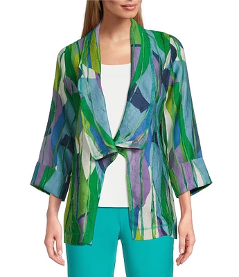 IC Collection Abstract Print Woven Waterfall Collar Bracelet Sleeve Jacket