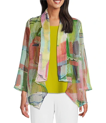 IC Collection Abstract Printed Mesh Shawl Collar Bracelet Sleeve Jacket
