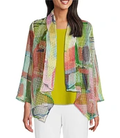 IC Collection Abstract Printed Mesh Shawl Collar Bracelet Sleeve Jacket