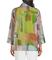 IC Collection Abstract Printed Mesh Shawl Collar Bracelet Sleeve Jacket