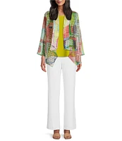 IC Collection Abstract Printed Mesh Shawl Collar Bracelet Sleeve Jacket
