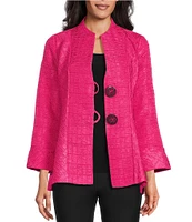 IC Collection Crinkle Jacquard Textured High Neck Bracelet Sleeve Button Front Jacket