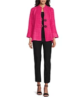 IC Collection Crinkle Jacquard Textured High Neck Bracelet Sleeve Button Front Jacket