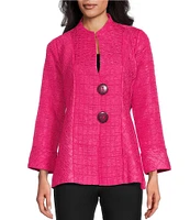 IC Collection Crinkle Jacquard Textured High Neck Bracelet Sleeve Button Front Jacket