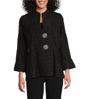 IC Collection Crinkle Jacquard Textured High Neck Bracelet Sleeve Button Front Jacket