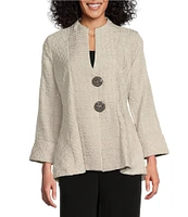 IC Collection Crinkle Jacquard Textured High Neck Bracelet Sleeve Button Front Jacket