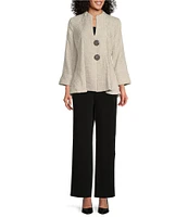 IC Collection Crinkle Jacquard Textured High Neck Bracelet Sleeve Button Front Jacket