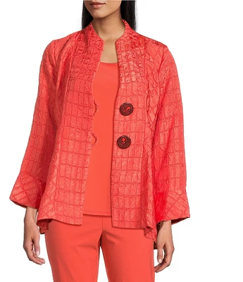 IC Collection Crinkle Jacquard Textured High Neck Bracelet Sleeve Button Front Jacket