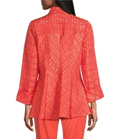 IC Collection Crinkle Jacquard Textured High Neck Bracelet Sleeve Button Front Jacket