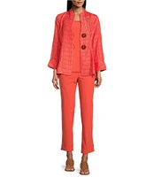 IC Collection Crinkle Jacquard Textured High Neck Bracelet Sleeve Button Front Jacket