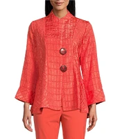 IC Collection Crinkle Jacquard Textured High Neck Bracelet Sleeve Button Front Jacket
