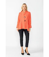 IC Collection Crinkle Jacquard Textured High Neck Bracelet Sleeve Button Front Jacket