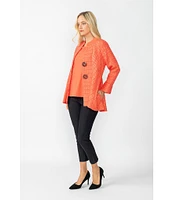 IC Collection Crinkle Jacquard Textured High Neck Bracelet Sleeve Button Front Jacket