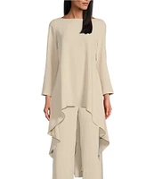 IC Collection Crinkled Woven Boat Neck Long Sleeve Coordinating High-Low Hem Tunic