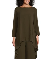 IC Collection Crinkled Woven Boat Neck Long Sleeve Coordinating High-Low Hem Tunic