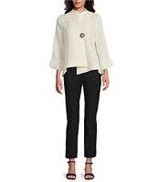 IC Collection Crinkle Woven High Neck Bracelet Sleeve Asymmetrical Jacket
