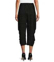 IC Collection Double Textured Puckered ITY Knit Elastic Waist Pocketed Side Draped Pull-On Coordinating Cropped Pants