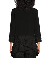 IC Collection Double Textured Puckered Ity Knit Scoop Neck 3/4 Sleeve Asymmetrical Coordinating Tunic