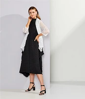 IC Collection Textured Bubble Check Woven Mock Neck Sleeveless Pocketed Swing Waistless Midi Dress