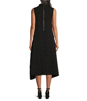 IC Collection Textured Bubble Check Woven Mock Neck Sleeveless Pocketed Swing Waistless Midi Dress