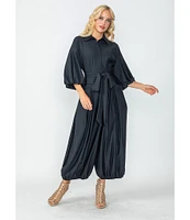 IC Collection Knit Collar Neck Zip Front Elbow Sleeve Balloon Leg Wrap Jumpsuit