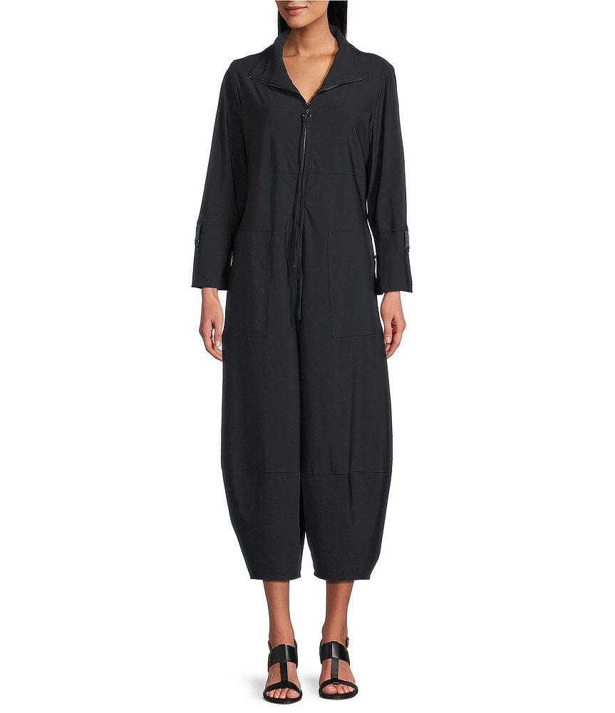 IC Collection Knit Collar Neck Zip Front Long Sleeve Barrel Crop Jumpsuit