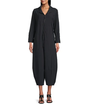 IC Collection Knit Collar Neck Zip Front Long Sleeve Barrel Crop Jumpsuit