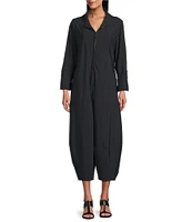IC Collection Knit Collar Neck Zip Front Long Sleeve Barrel Crop Jumpsuit