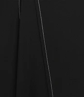 IC Collection Knit Collar V-Neck Elbow Puff Sleeve Fit-An-Flare Dress