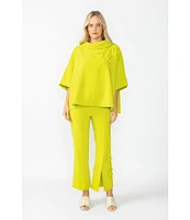 IC Collection Knit Fold Funnel Neck Elbow Sleeve Floral Applique Tunic