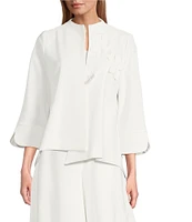IC Collection Knit Lace Cut Floral Stand Collar 3/4 Sleeve Asymmetrical Jacket