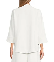 IC Collection Knit Lace Cut Floral Stand Collar 3/4 Sleeve Asymmetrical Jacket