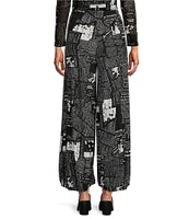 IC Collection Knit Newspaper Print Side Leg Balloon Pant