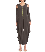 IC Collection Knit Round Neck Cold Should Long Sleeve Harem Jumpsuit