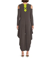 IC Collection Knit Round Neck Cold Should Long Sleeve Harem Jumpsuit