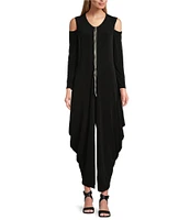IC Collection Knit Round Neck Cold Should Long Sleeve Harem Jumpsuit