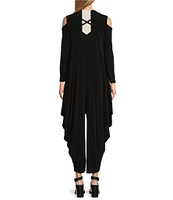 IC Collection Knit Round Neck Cold Should Long Sleeve Harem Jumpsuit