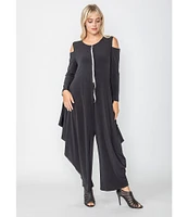 IC Collection Knit Round Neck Cold Should Long Sleeve Harem Jumpsuit