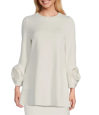 IC Collection Knit Round Neck Long Sleeve Rosette Cuff Tunic