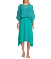 IC Collection Knit Scop Neck 3/4 Sleeve Overlay Dress