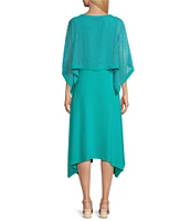 IC Collection Knit Scop Neck 3/4 Sleeve Overlay Dress