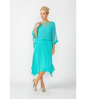 IC Collection Knit Scop Neck 3/4 Sleeve Overlay Dress