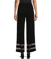 IC Collection Knit Stripe Mesh Cut Out Elastic Waist Wide-Leg Pants